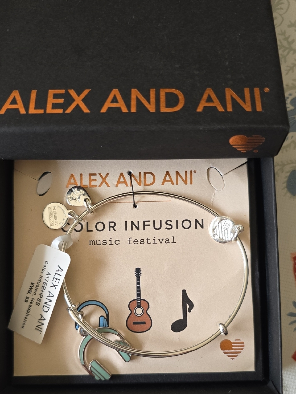 Alex and Ani Teal & Silver Music Festival Charm Bangle